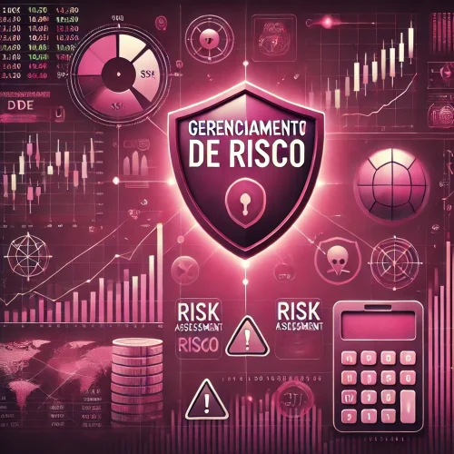 DALL·E 2024-07-09 20.13.59 - An image representing a day trading course focused on risk management. The background features a dark pink gradient with elements like stock market ch